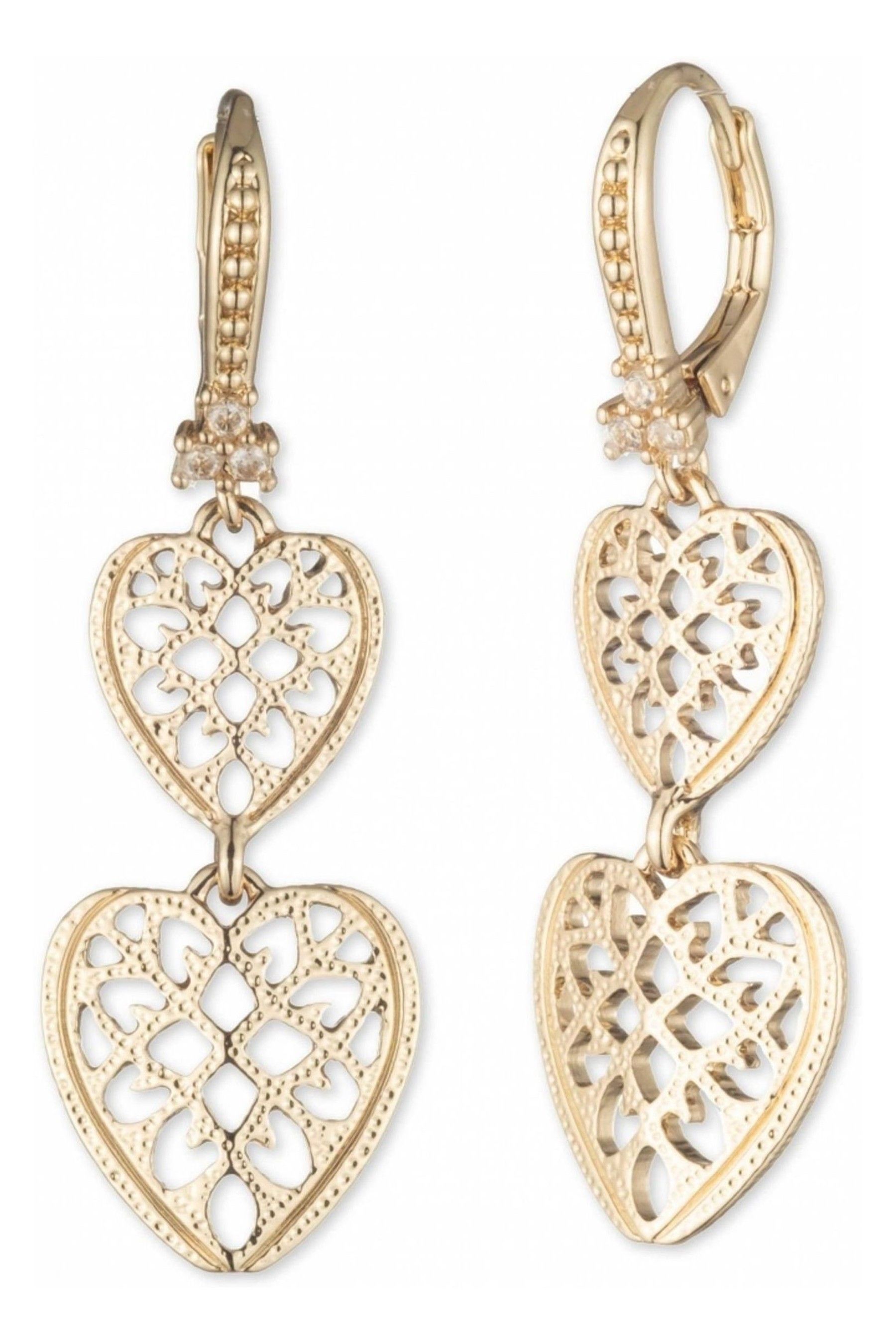 Buy Marchesa Ladies Gold Tone Jewellery Hearts On Fire Earrings from