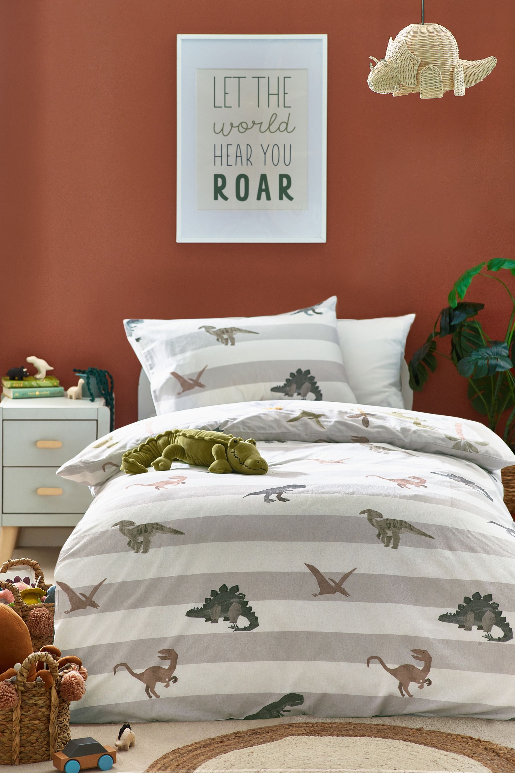 Buy Multi Dinosaur Print 100 Brushed Cotton Duvet Cover and Pillowcase from Next Hong Kong