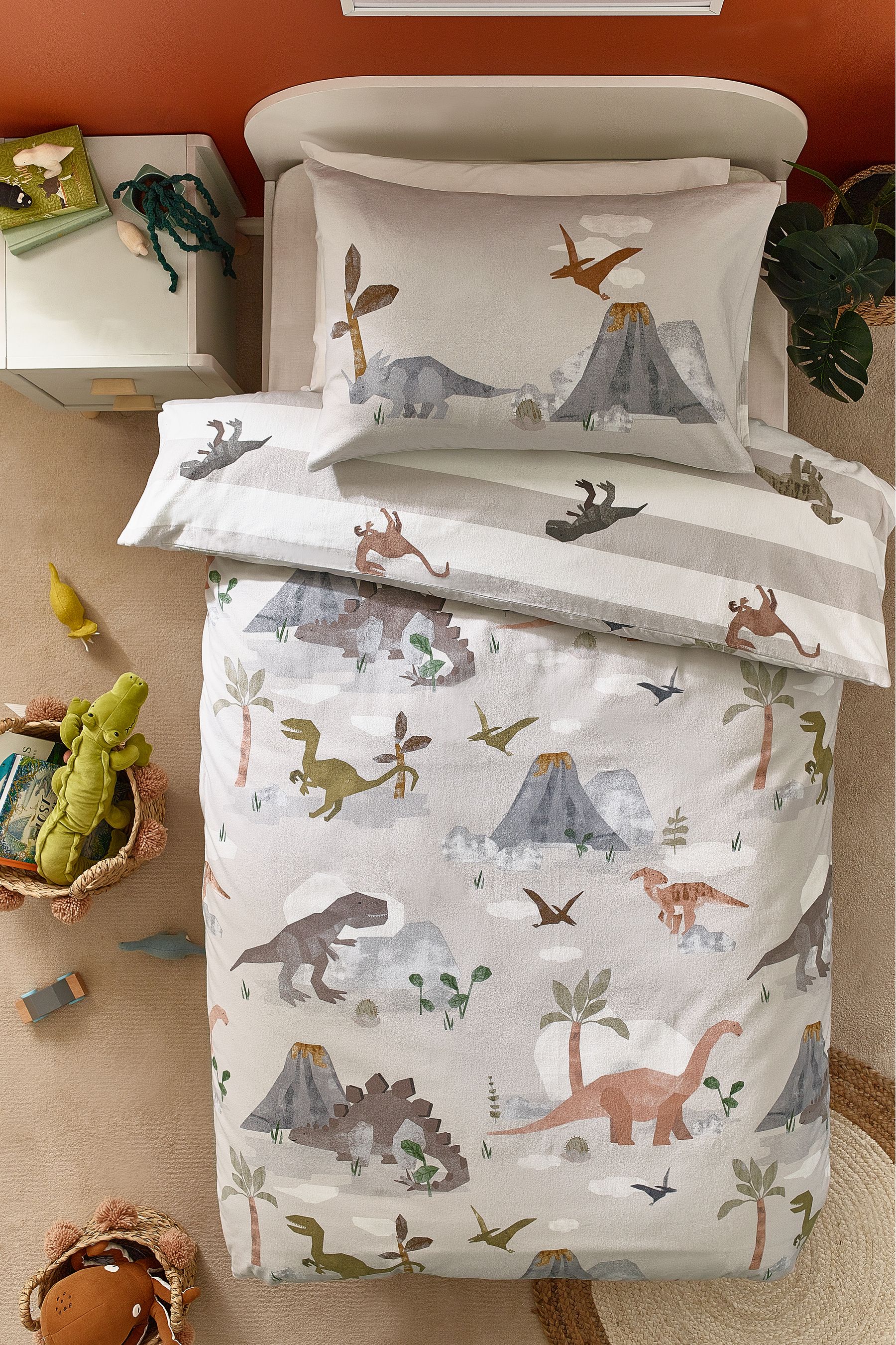 Buy Multi Dinosaur Print 100 Brushed Cotton Duvet Cover and Pillowcase from Next Hong Kong