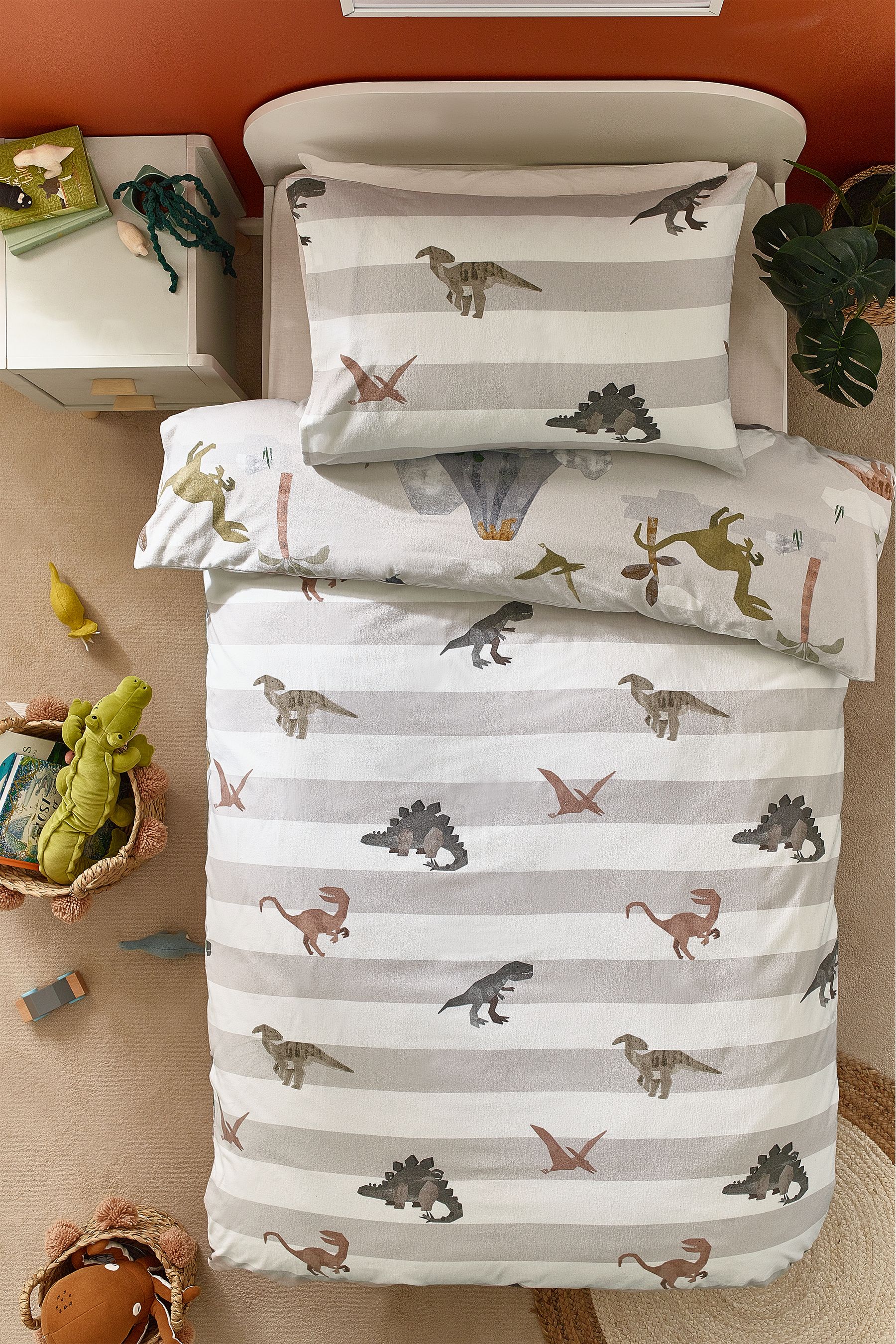 Buy Multi Dinosaur Print 100 Brushed Cotton Duvet Cover and Pillowcase from Next Hong Kong
