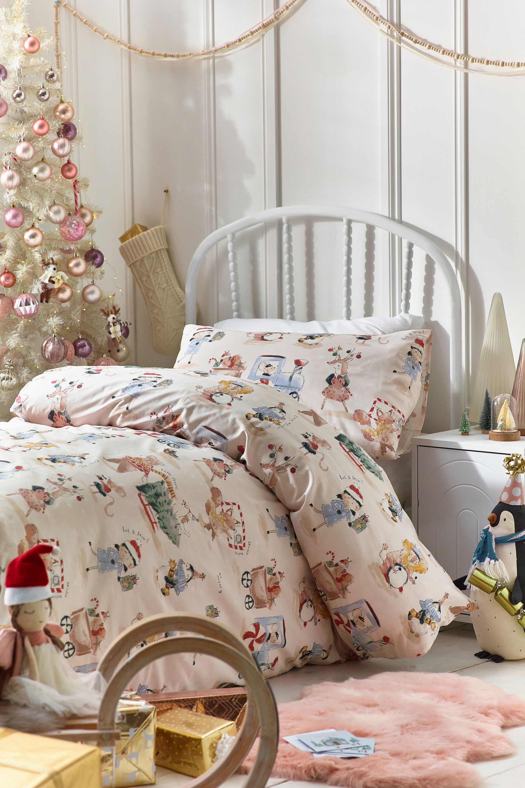 Buy Natural Christmas Watercolour Print 100 Cotton Duvet Cover and