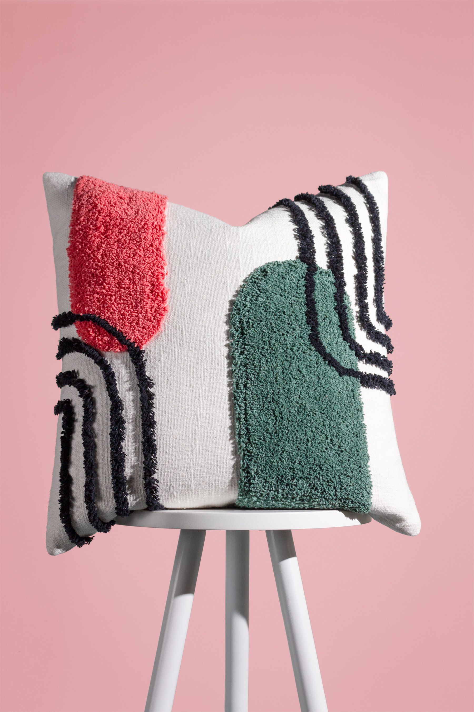 Buy heya home Pink/Jade Green Elmer Art Deco Cotton Tufted Cushion from