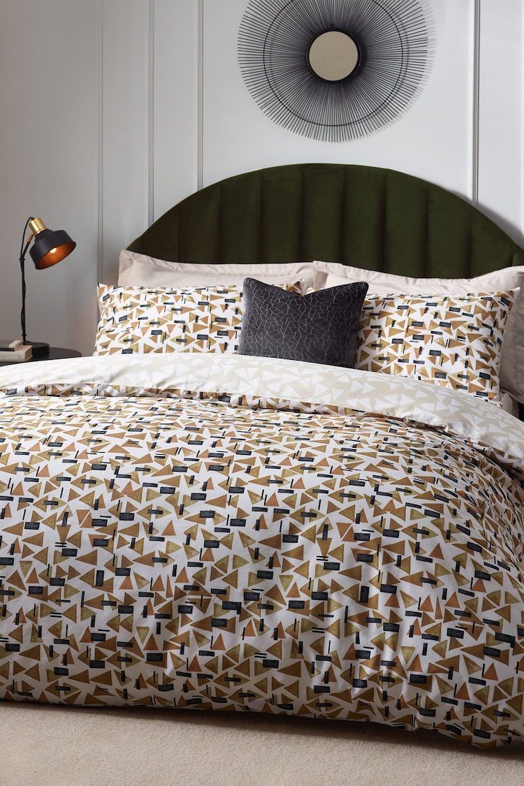 HÖEM Toffee Brown City Geometric Cotton Rich Reversible Duvet Cover and Pillowcase Set - Image 1 of 1
