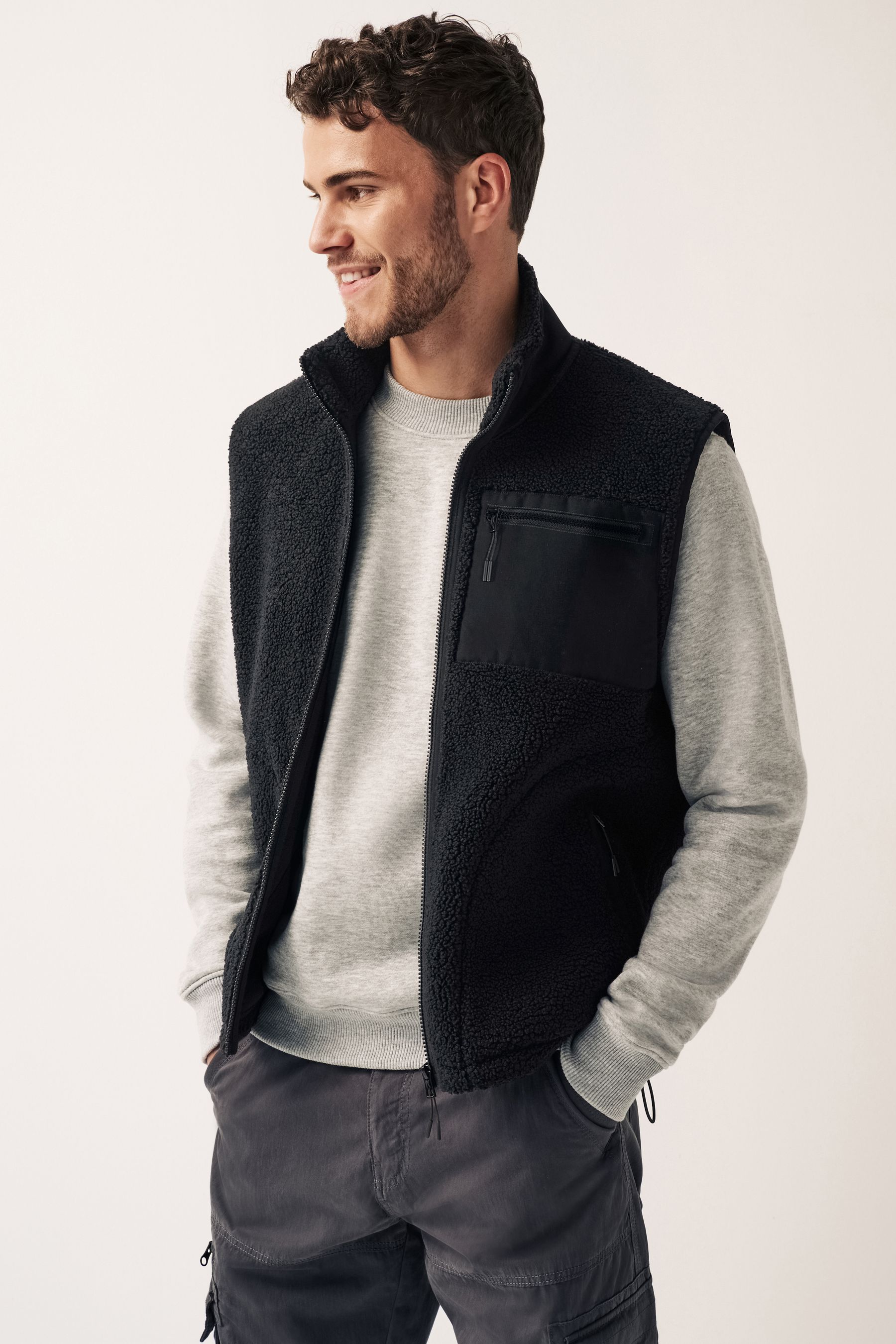 Buy Black Zip through Fleece Gilet from Next Israel