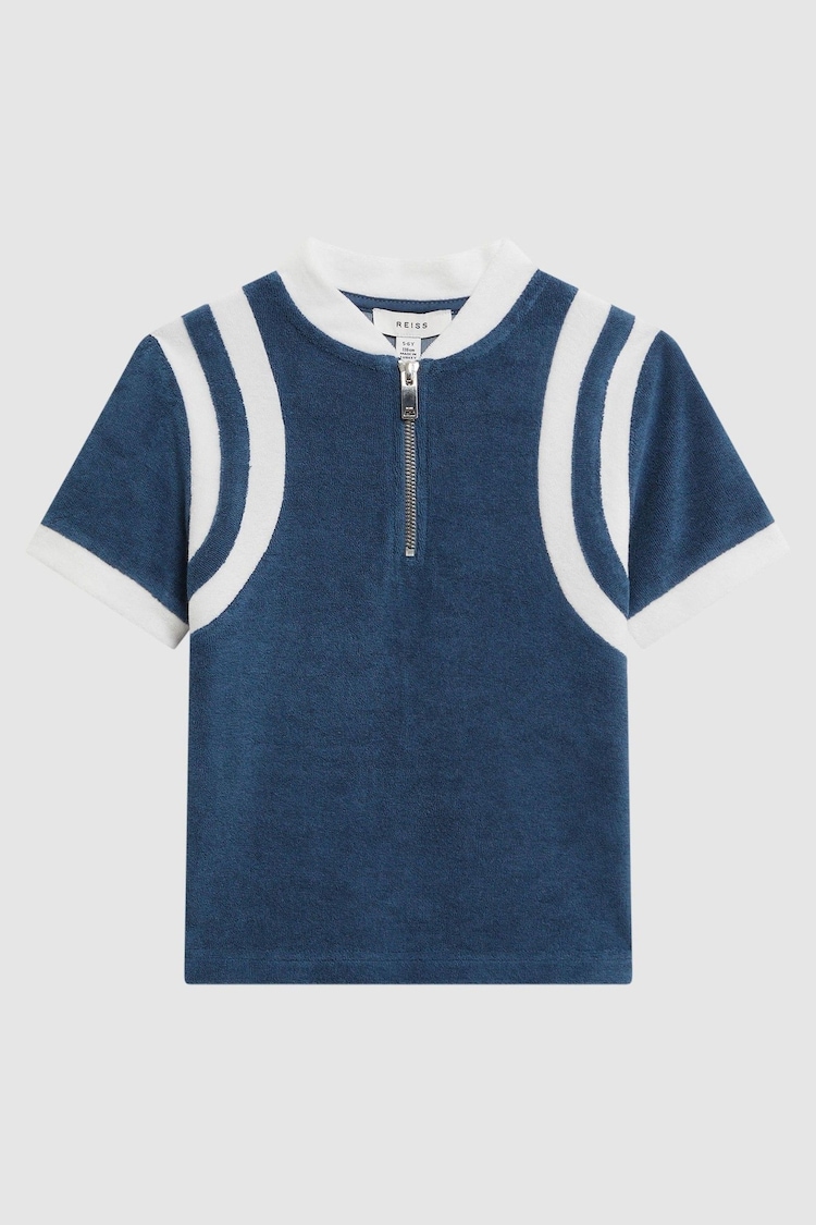 Reiss Cobalt Blue Clifton Junior Towelling Half-Zip Polo Shirt - Image 1 of 1