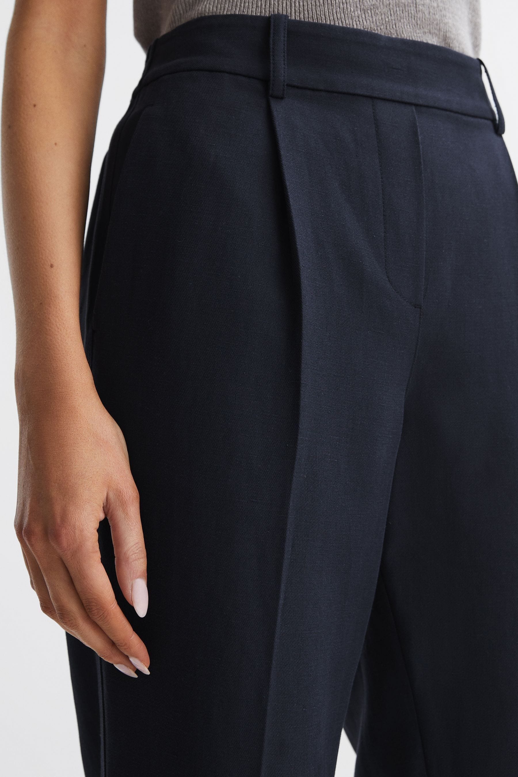 Buy Reiss Navy Shae Taper Tapered Linen Trousers from the Next UK ...