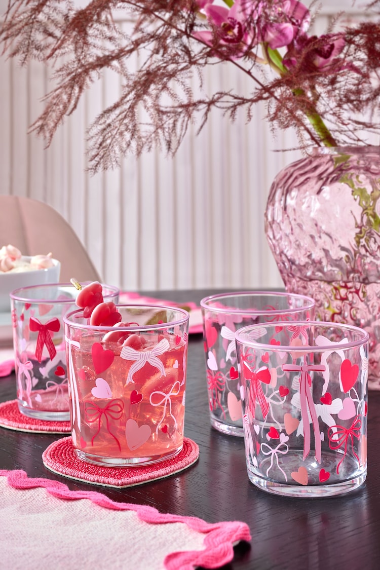 Juego de 4 vasos con diseño de corazón y lazo - Imagen 1 de 1