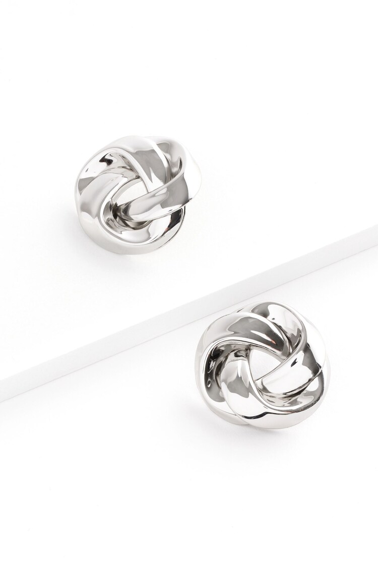 Silver Tone Statement Swirl Button Earrings - Image 1 of 1