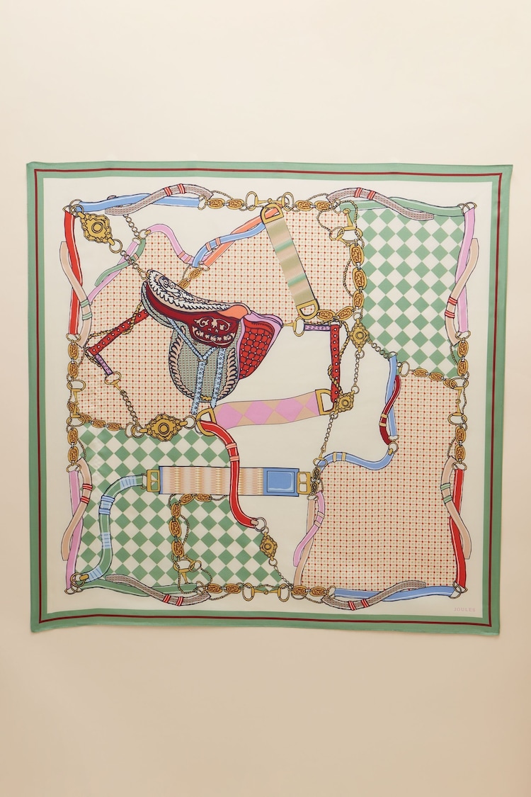 Verde/crudo - Joules Bloomfield Square 100% Silk Scarf - Imagen 1 de 1