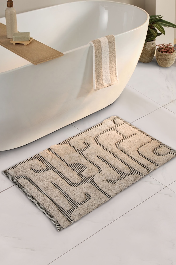 Grey 100% Cotton Textured Stripe Bath Mat - Image 1 of 1 Grey 100% Cotton Textured Stripe Bath Mat - Image 1 of 1