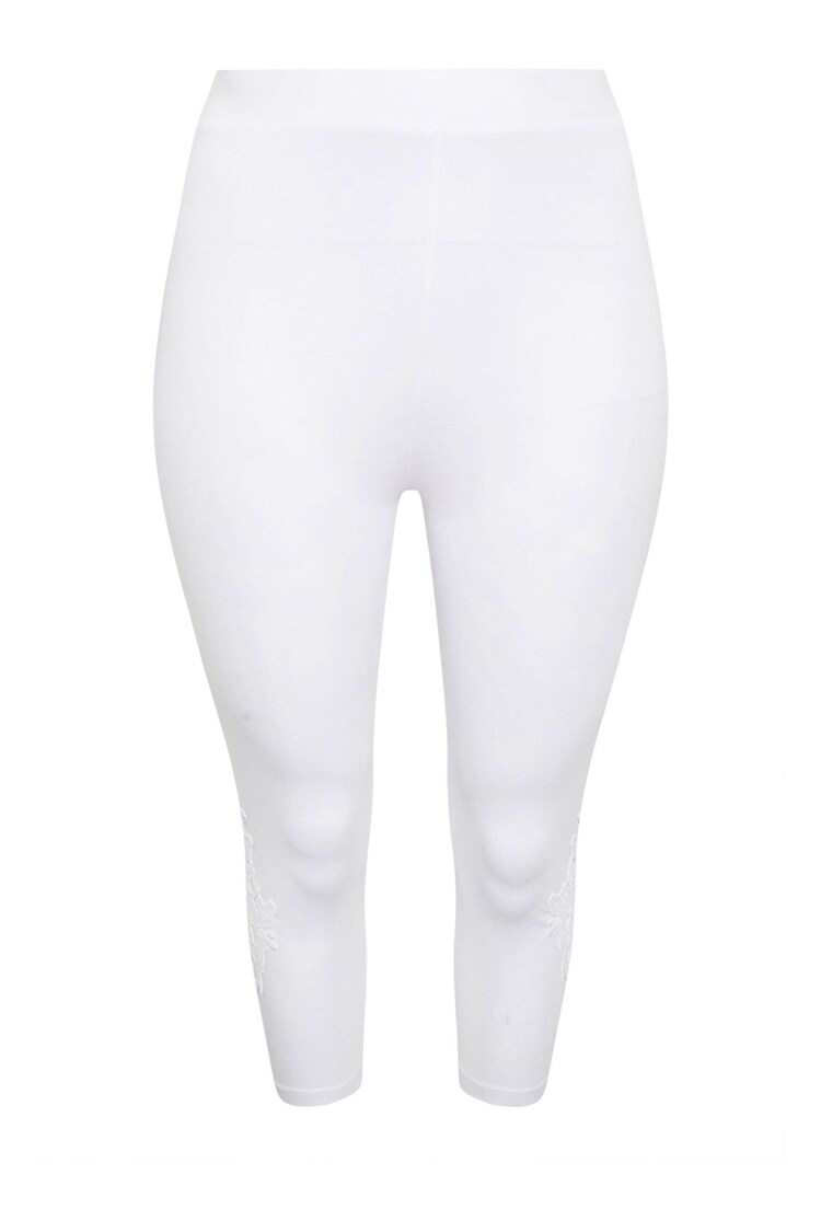 Yours Curve White Lace Stretched Cropped Leggings - Image 1 of 1