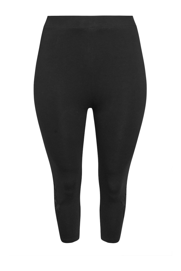 Yours Curve Black Lace Stretched Cropped Leggings - Image 1 of 1