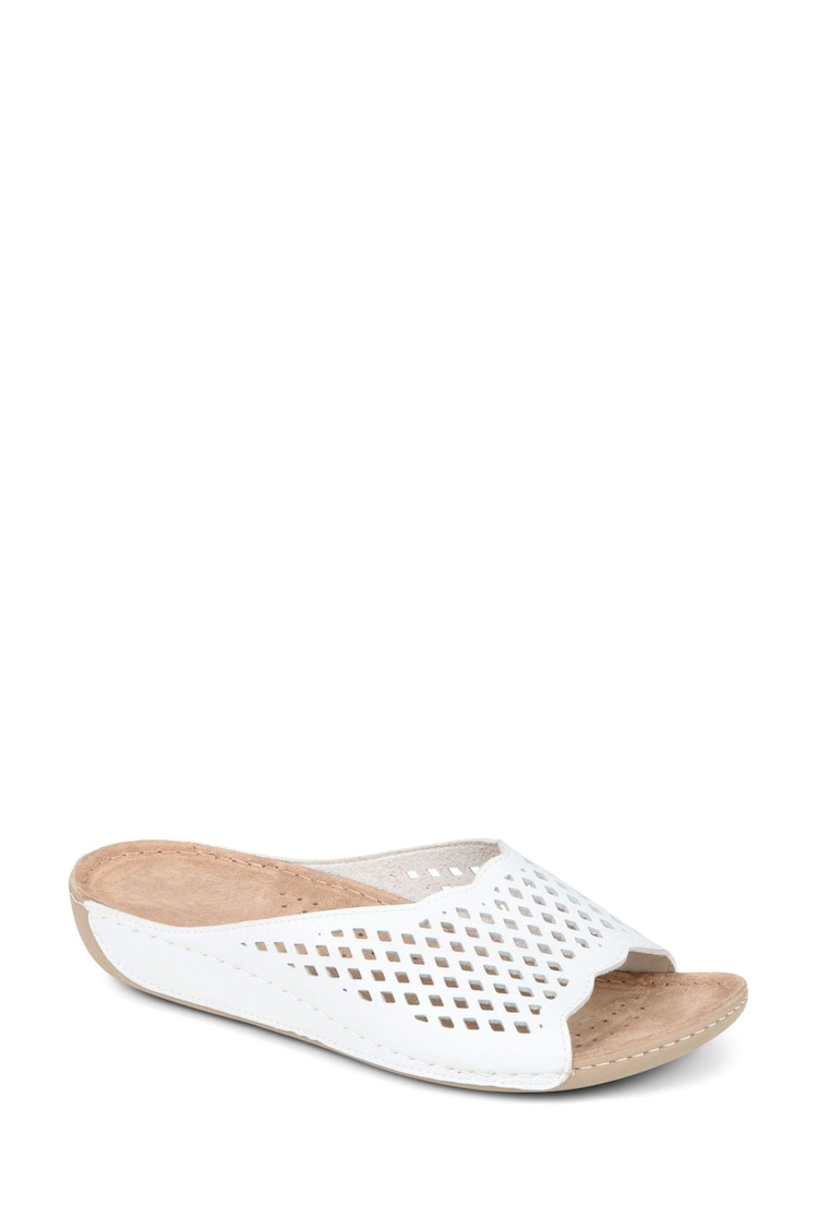 Pavers White Pavers Perforated Leather Brown Mule Sliders - Image 1 of 1
