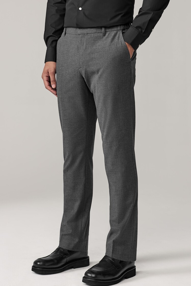 Charcoal Grey Slim Fit Elasticated Waist Motionflex Stretch Smart Trousers - Image 1 of 1