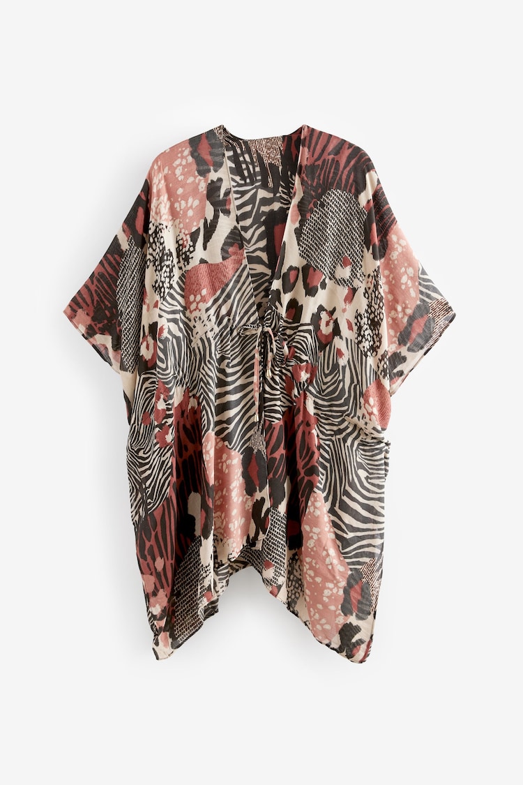 Leopard Print Longline Tie Waist Kimono Cover-Up - Image 1 of 1