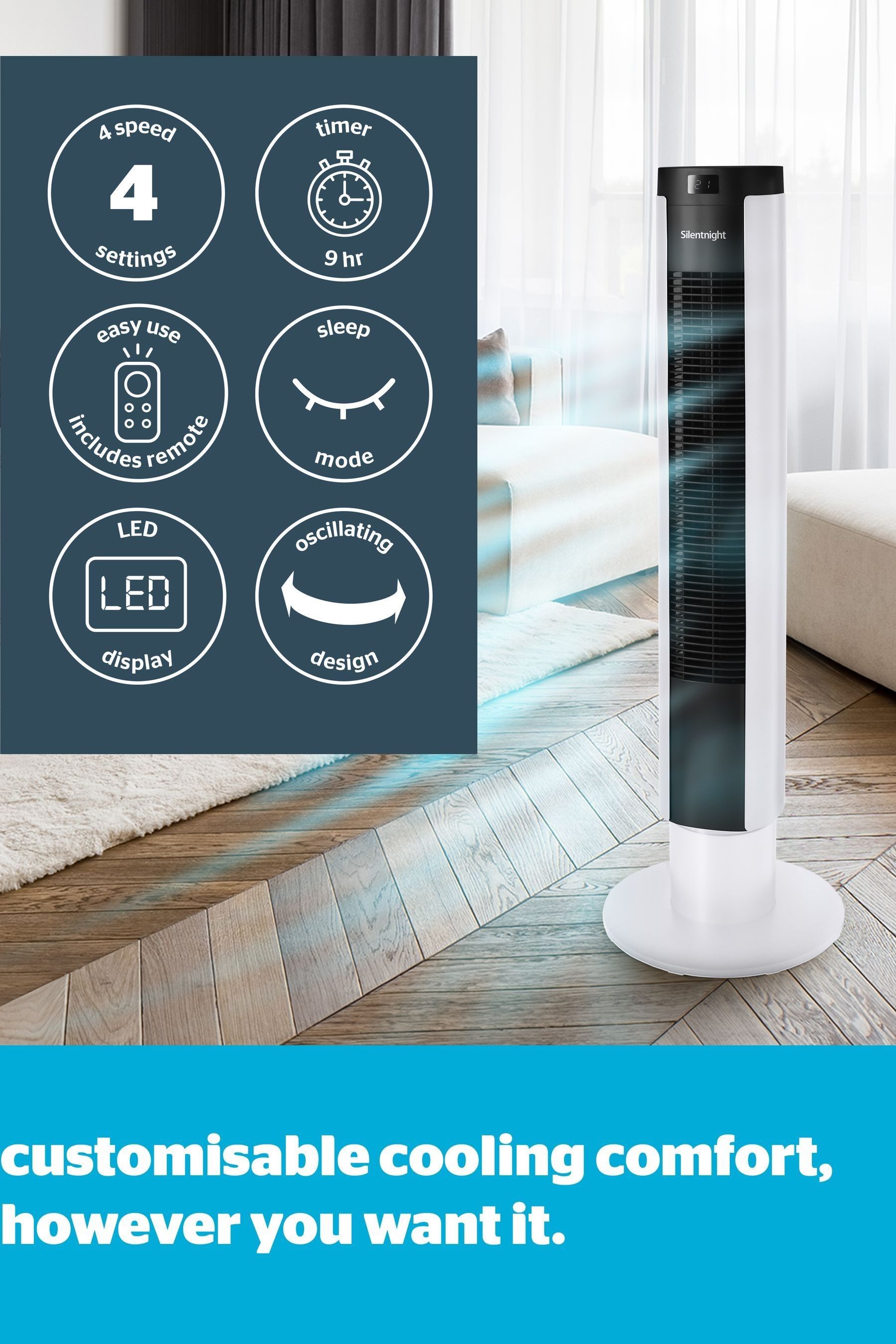 Buy Silentnight White Home Electrics Airmax 3400 Oscillating Tower Fan
