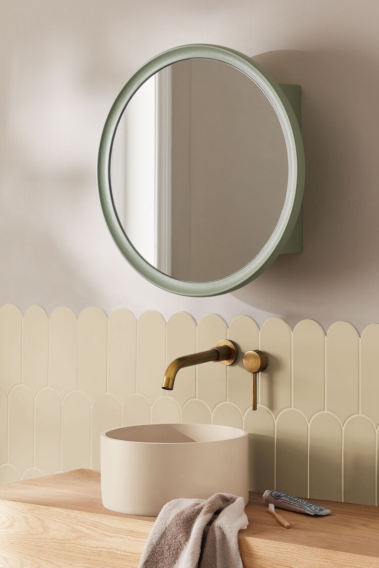 Sage Green Round Frame Wall Mirror Cabinet - Image 1 of 1