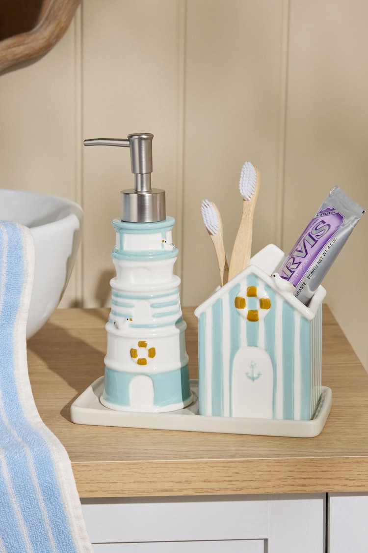 Blue Seaside Lighthouse Soap Dispenser, Tidy and Tray Set - Image 1 of 1