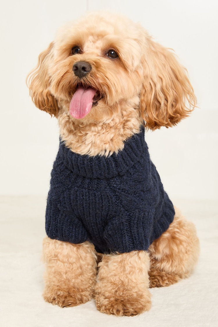 Lipsy Navy Blue Super Soft Cable Design Dog Jumper with Wool - Image 1 of 1