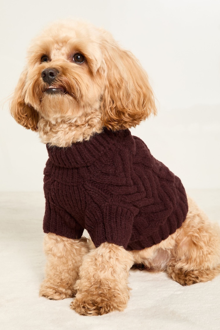 Lipsy Red Super Soft Cable Design Dog Jumper with Wool - Image 1 of 1