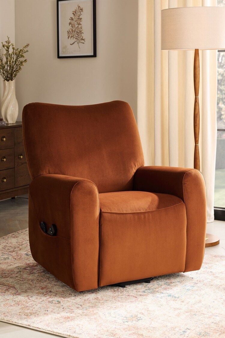 Soft Velvet Rust Brown Jaxon Riser Recliner Armchair - Image 1 of 1