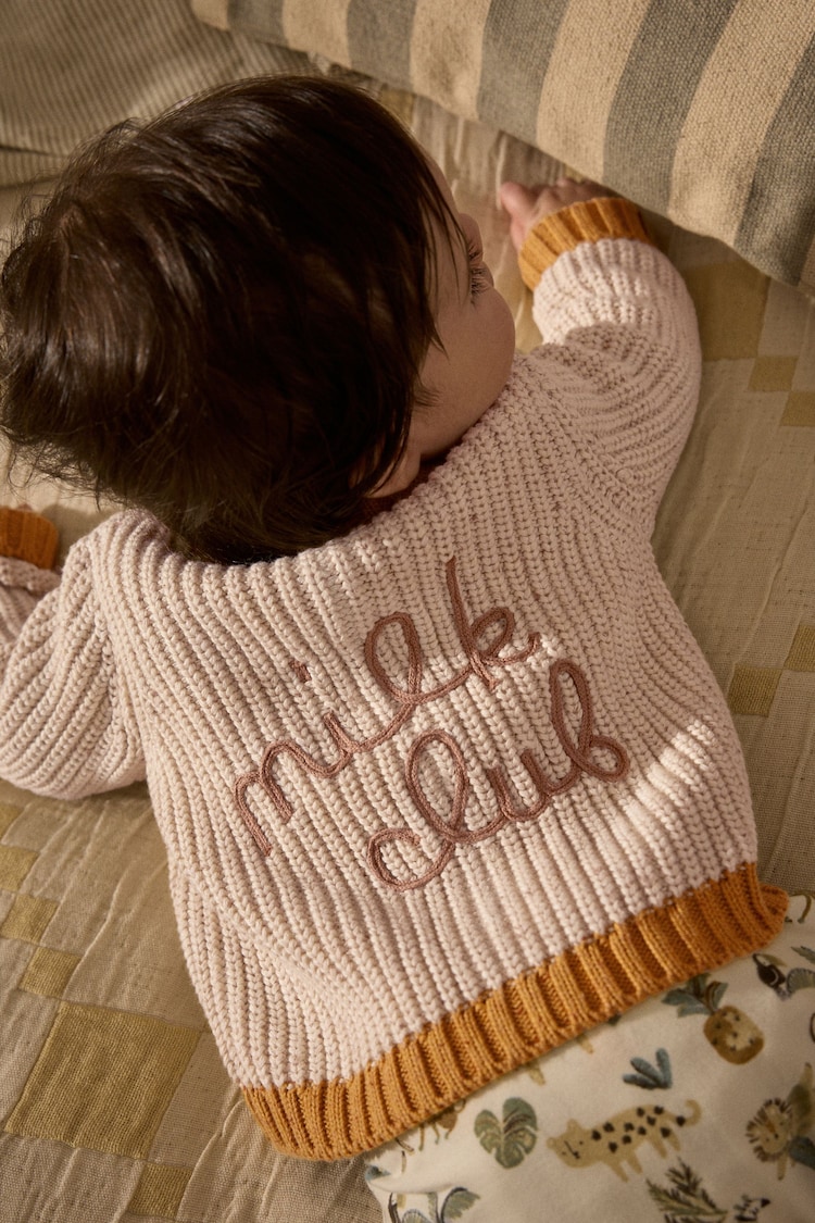 Milk Club Neutral Chunky Knitted Embroidered Baby Cardigan - Image 1 of 1