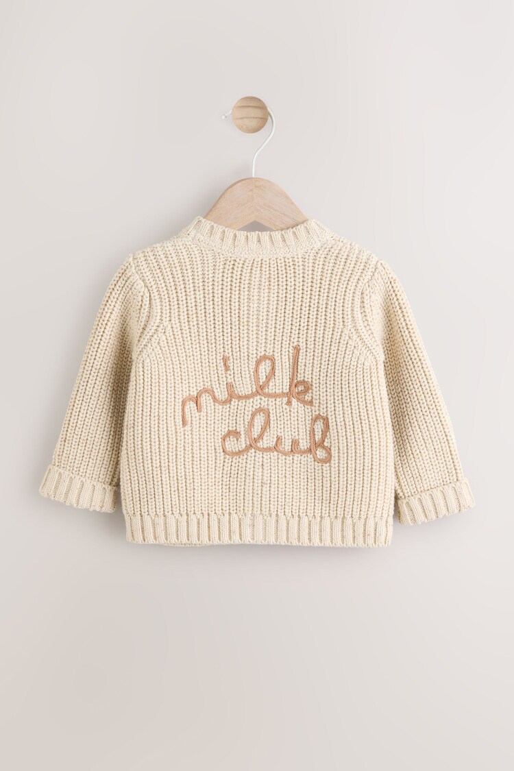 Neutral Chunky Knitted Embroidered Baby Cardigan - Image 1 of 1