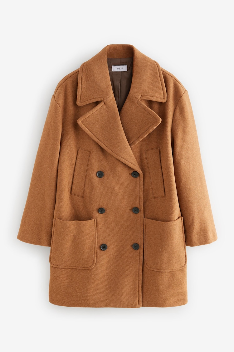 Tan Brown Premium Wool Blend Revere Coat - Image 1 of 1