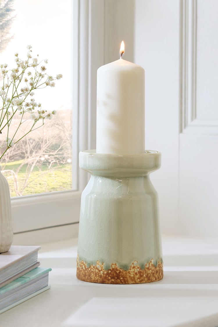 Neutral Speckled Reactive Glazed Pillar Candle Holder - Image 1 of 1