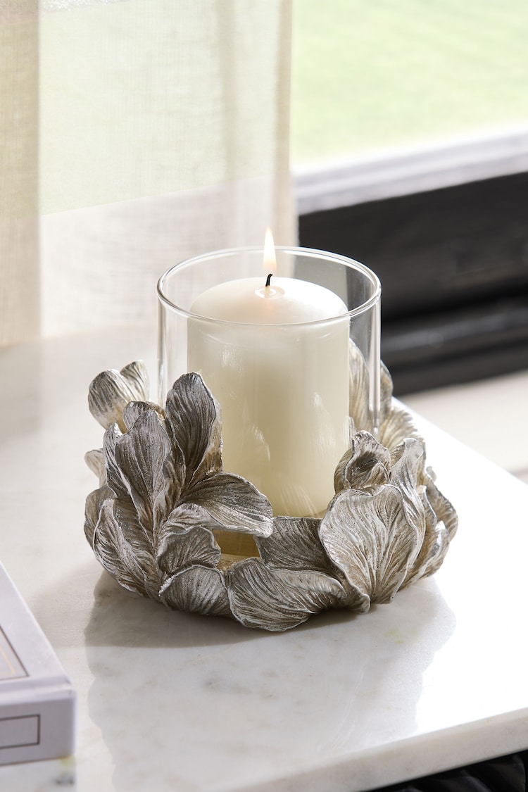 Silver Floral Tea Light Hurricane Candle Holder - Image 1 of 1