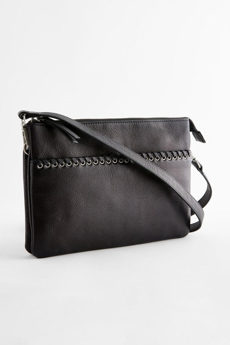 Black Leather Whipstitch Cross-Body Bag - Image 1 of 1