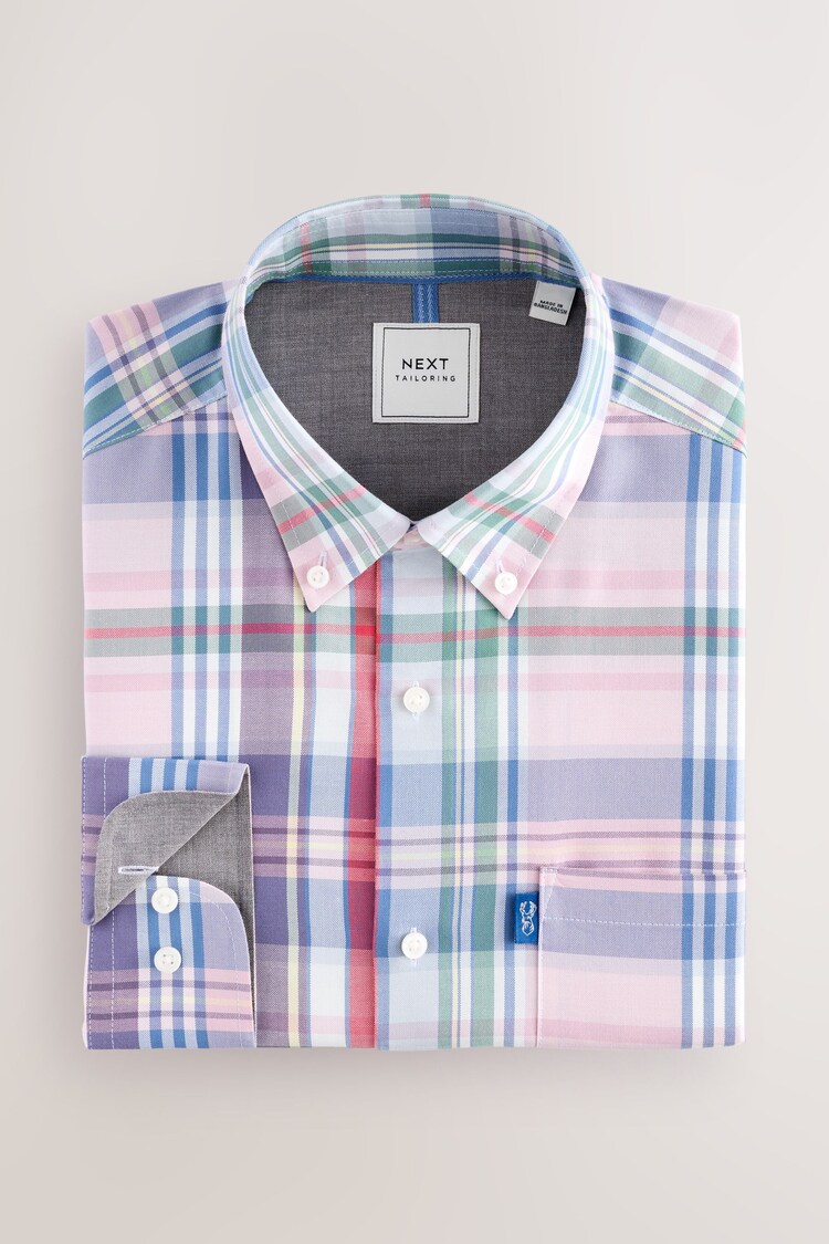 Pink Madras Check - Chemise Oxford ajustée Easy Iron Button Down - Image 1 of 1