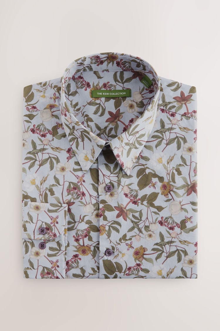 Purple Regular Fit Kew Collection 100% Cotton Floral Long Sleeve Single Cuff Shirt - Image 1 of 1
