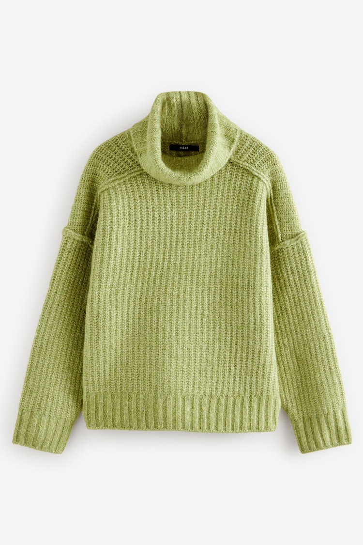 Grün Khaki Oliv - Chunky Rib High Roll Neck Knitted Jumper with Alpaca - Bild 1 von 1