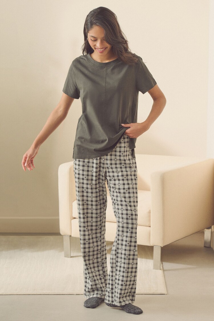Charcoal Grey Gingham Heart 100% Cotton Short Sleeve Pyjamas - Image 1 of 1