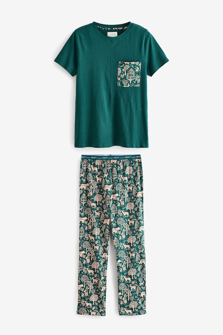 Green Woodland 100% Cotton Short Sleeve Pyjamas - Image 1 of 1