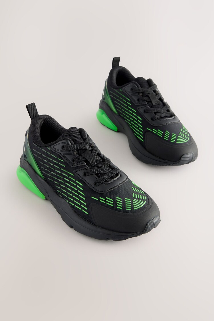 Black/Green Elastic Lace Trainers - Image 1 of 1