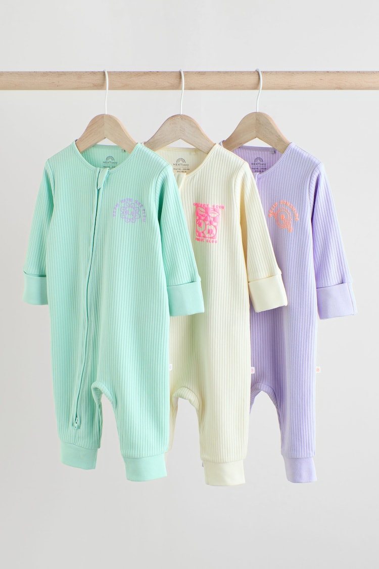 Multi Two Way Zip Baby Footless 100% Cotton Sleepsuits 3 Pack (0mths-3yrs) - Image 1 of 1