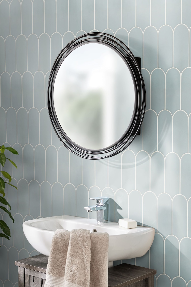 Black Contemporary Wire Round Mirror Wall Cabinet - Image 1 of 1