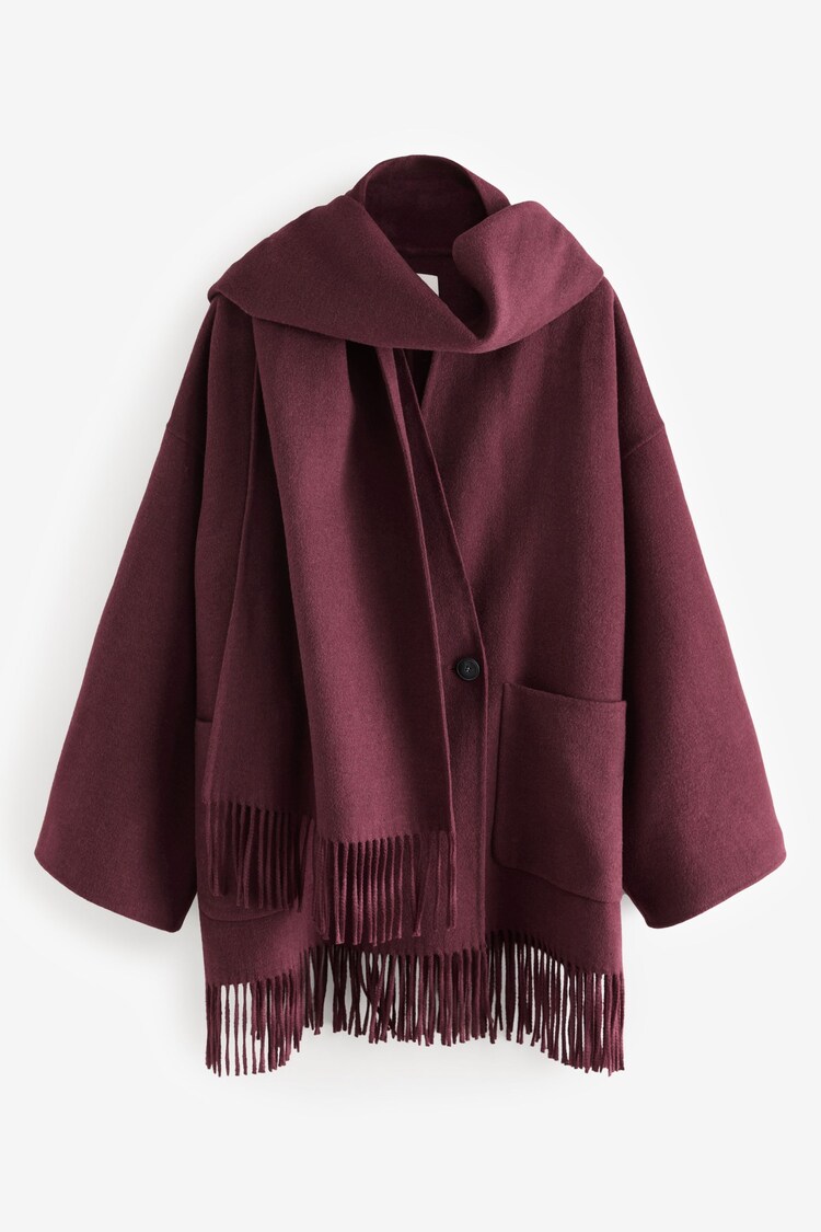 Berry Red Premium Handsewn Wool Rich Scarf Coat - Image 1 of 1