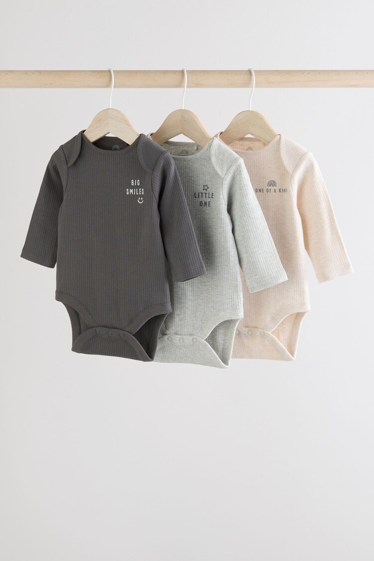 Monochrome Baby Long Sleeve Bodysuits 3 Pack - Image 1 of 1