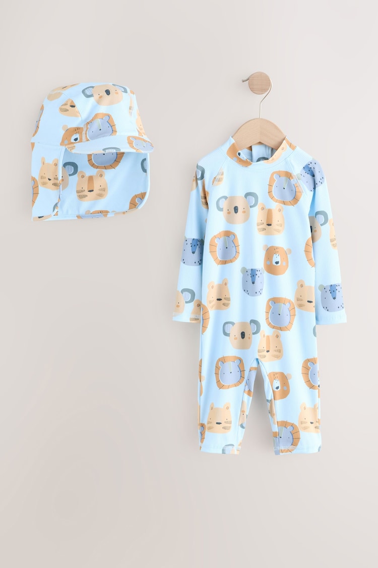 Azul - Conjunto de bañador y gorro con protección solar (3 meses -7 años) - Imagen 1 de 1