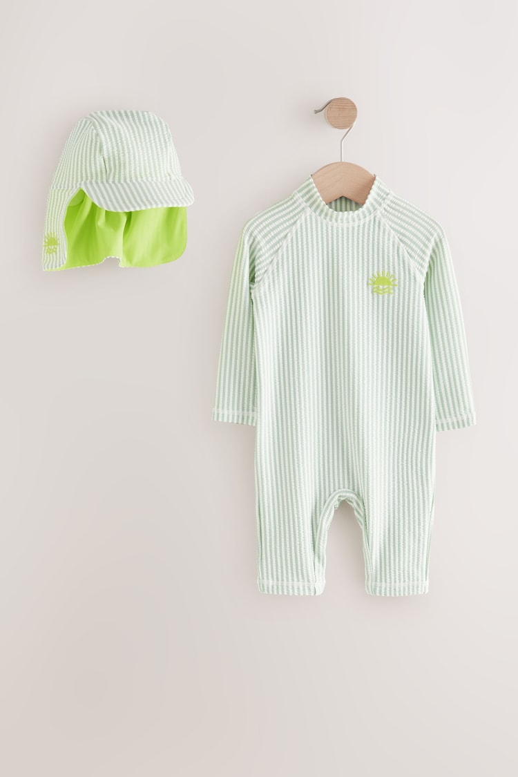 Rayas verdes - Conjunto de bañador y gorro con protección solar (3 meses -7 años) - Imagen 1 de 1