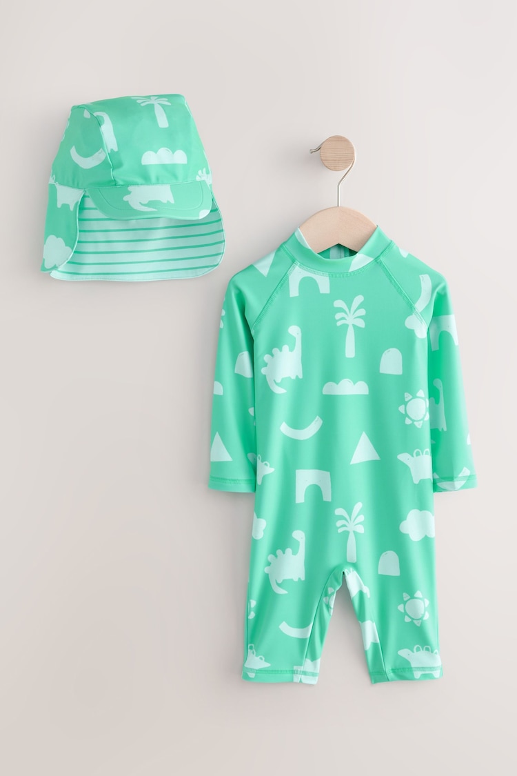 Verde - Conjunto de bañador y gorro con protección solar (3 meses -7 años) - Imagen 1 de 1