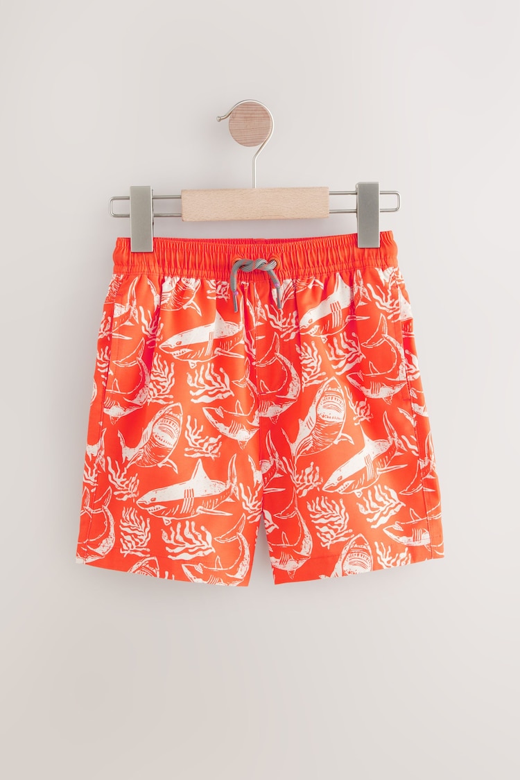 Coral/Red Shark Printed Swim Shorts (3-16yrs) - Image 1 of 1