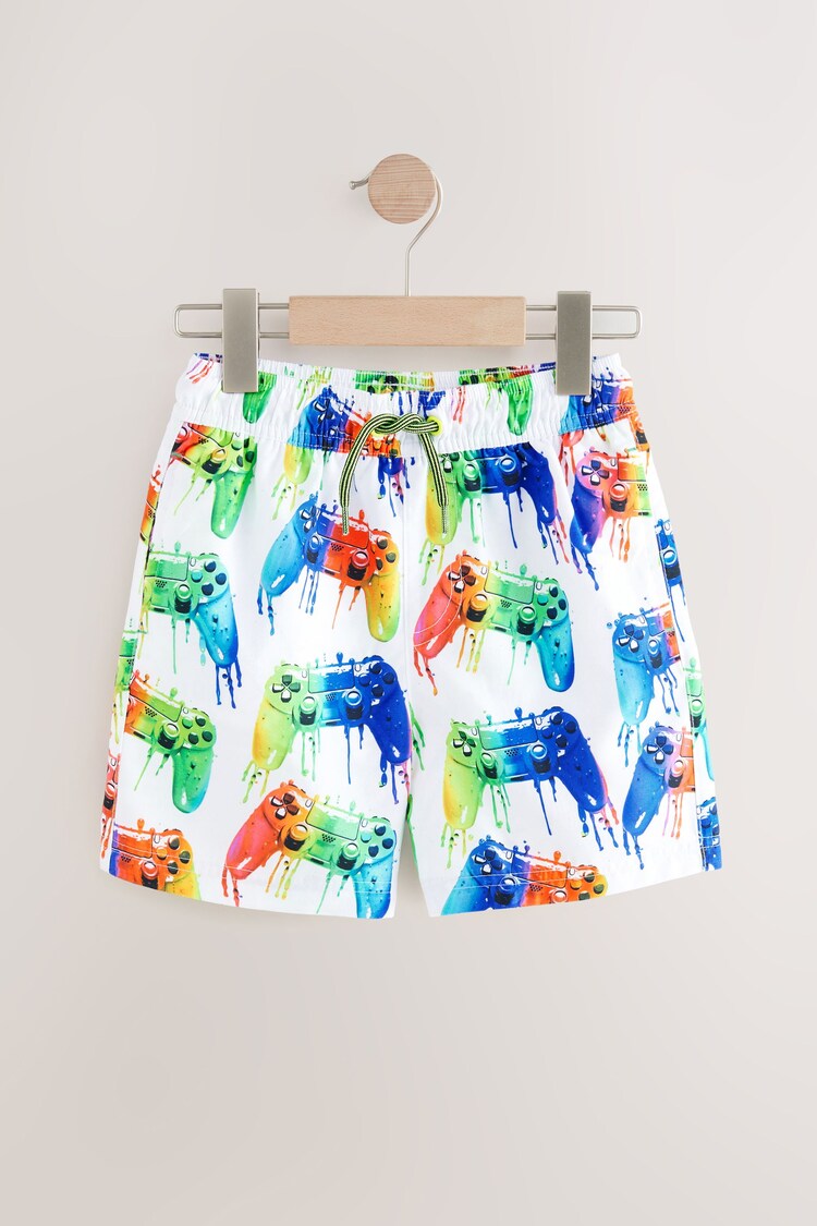 White Gamer Printed Swim Shorts (3-16yrs) - Image 1 of 1