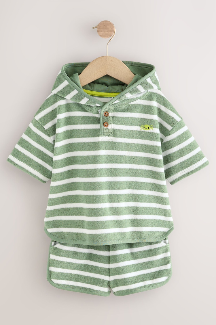 Sage Green Stripe 100% Cotton Toweling Set (3mths-7yrs) - Image 1 of 1