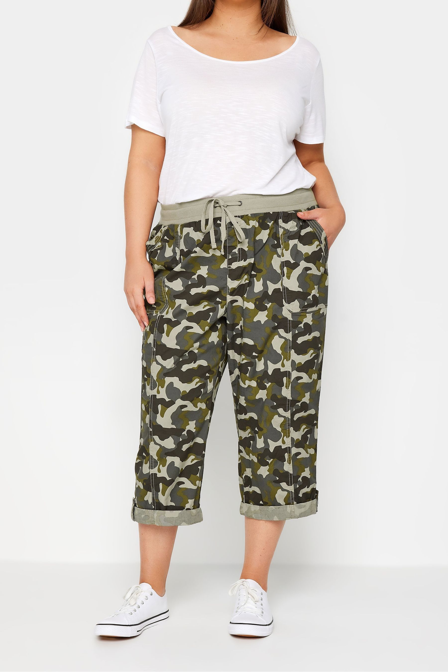 Buy Evans Green Cotton Roll Up Capri from Next USA
