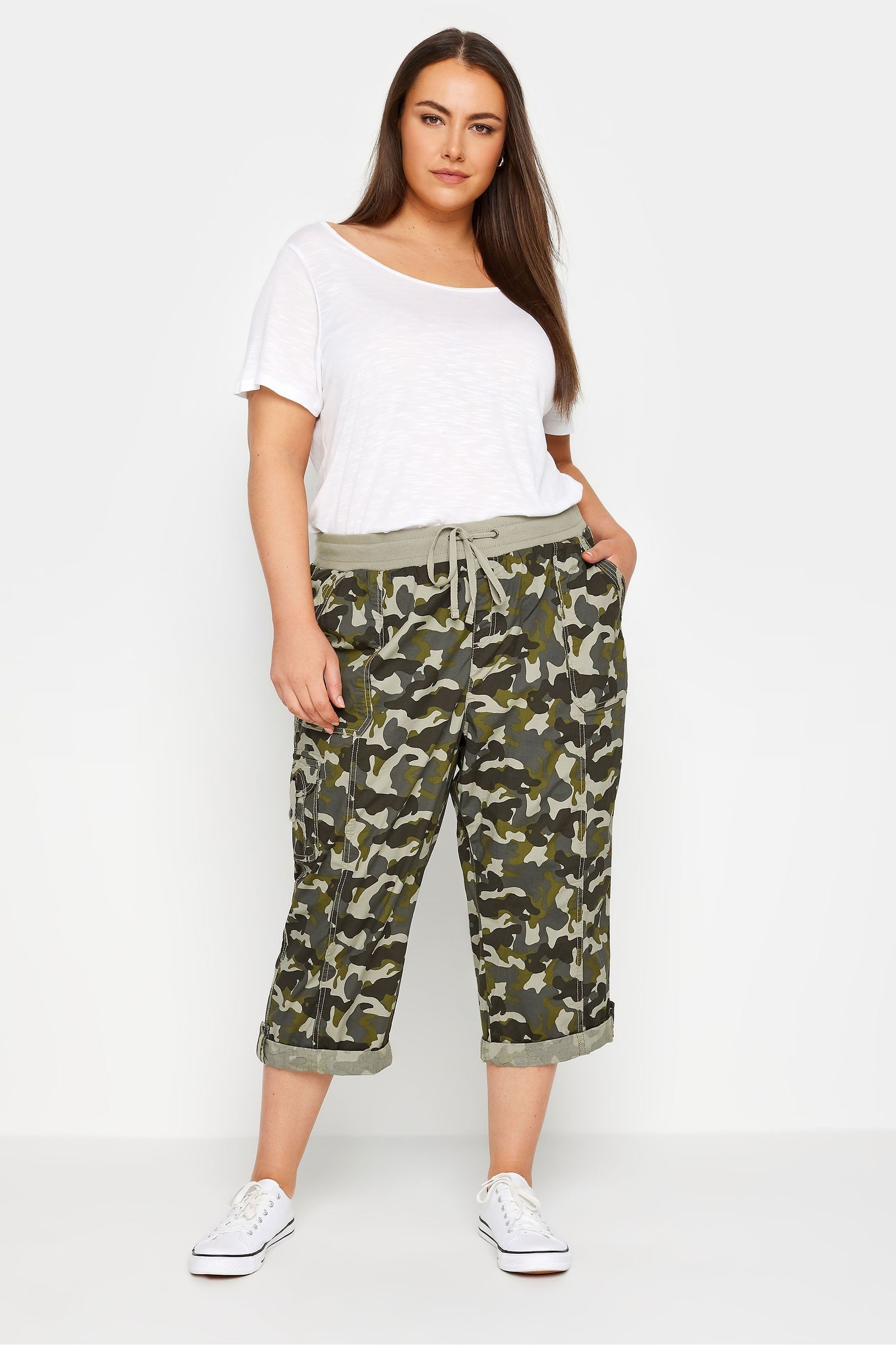 Buy Evans Green Cotton Roll Up Capri from Next USA