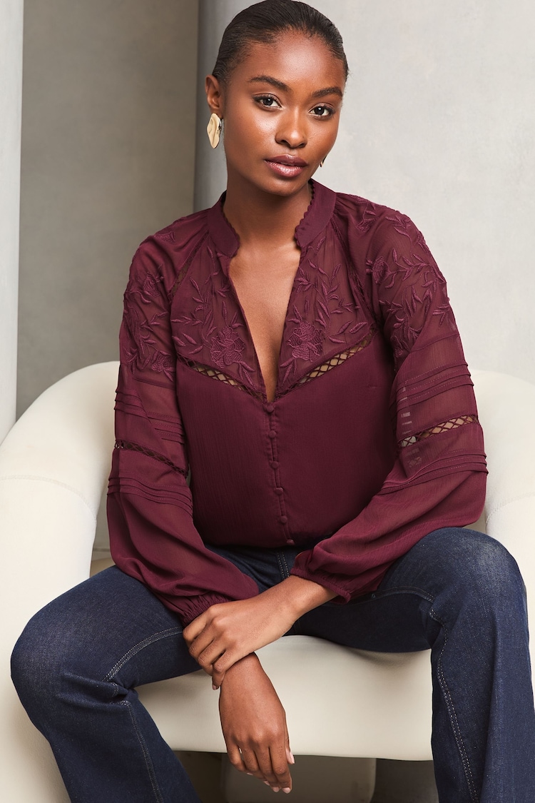 Buy Lipsy Red Long Sleeve Grandad Collar Blouse from Next Luxembourg
